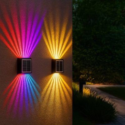 Napelemes fali lámpa - 10-12h üzemidő, dupla fénysugár, IP65, RGB | ORALUMI
